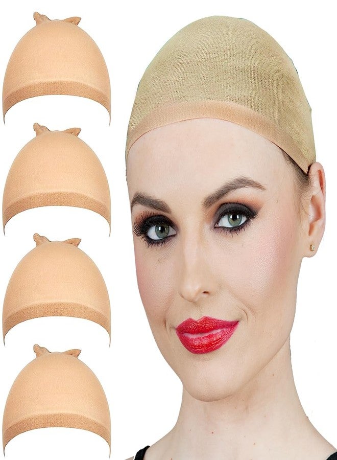 ALLAURA 4 pieces (Nude) Stocking Wig Caps Stretchy Nylon Wig Caps for Women - Liner Weaving Caps for Women, Men, Stocking Wig Cap for Halloween Cosplay - Image 1